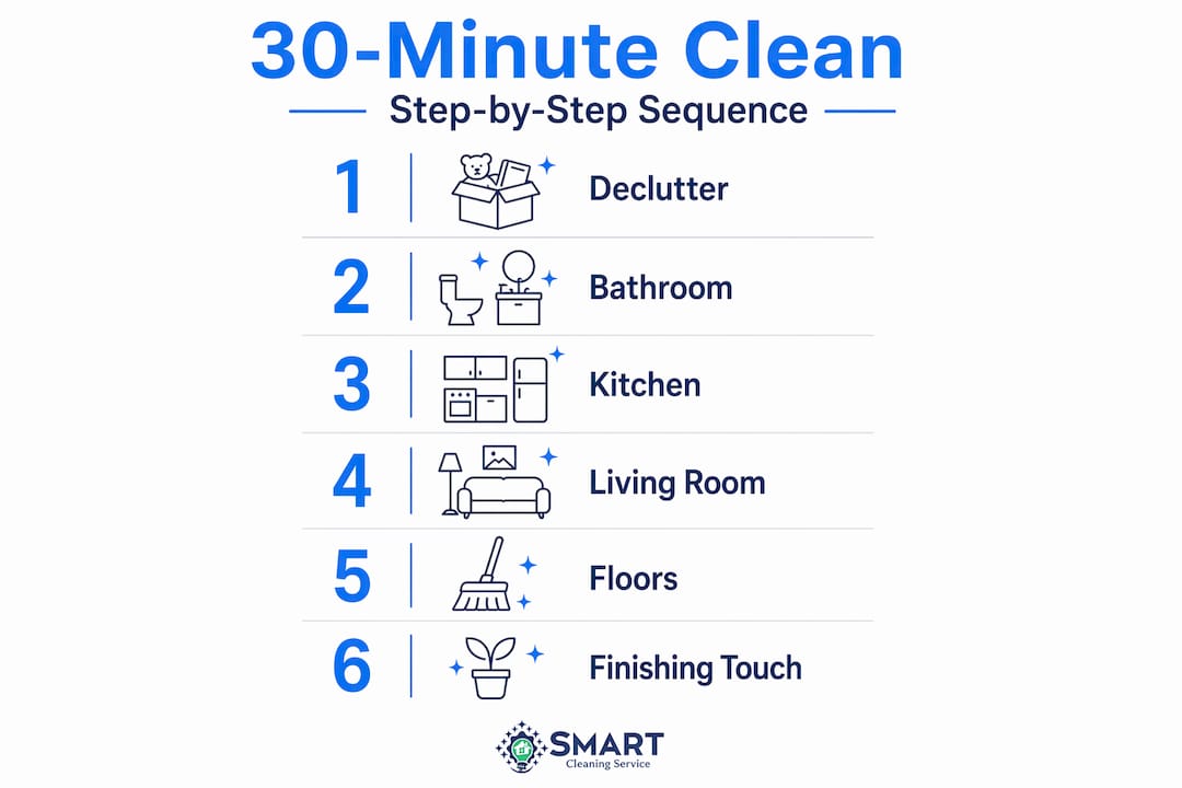 Infographic showing quick cleaning step sequence