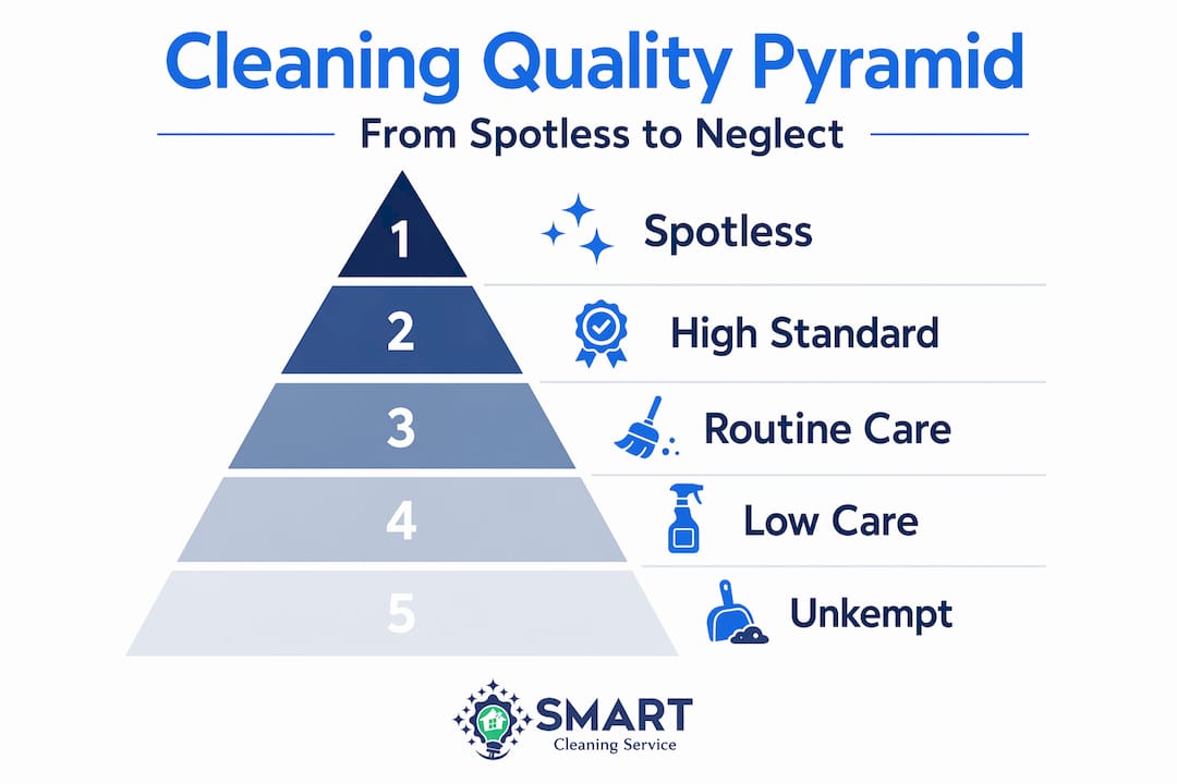 Pyramid infographic of five home cleaning quality levels