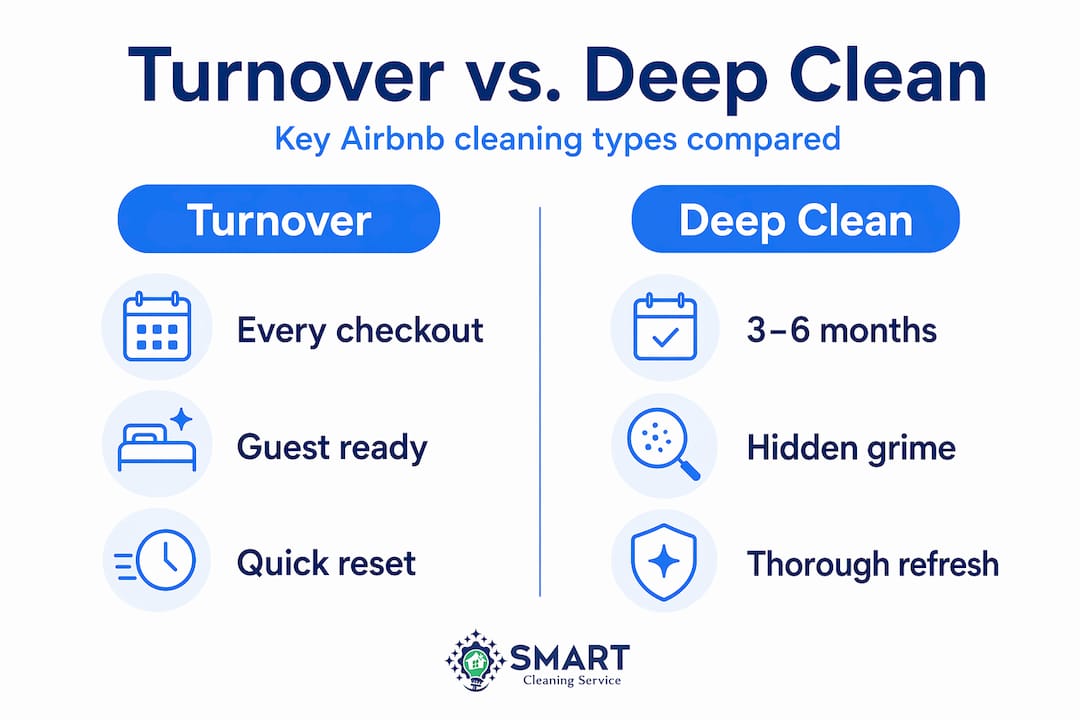 Infographic comparing turnover and deep clean for Airbnb