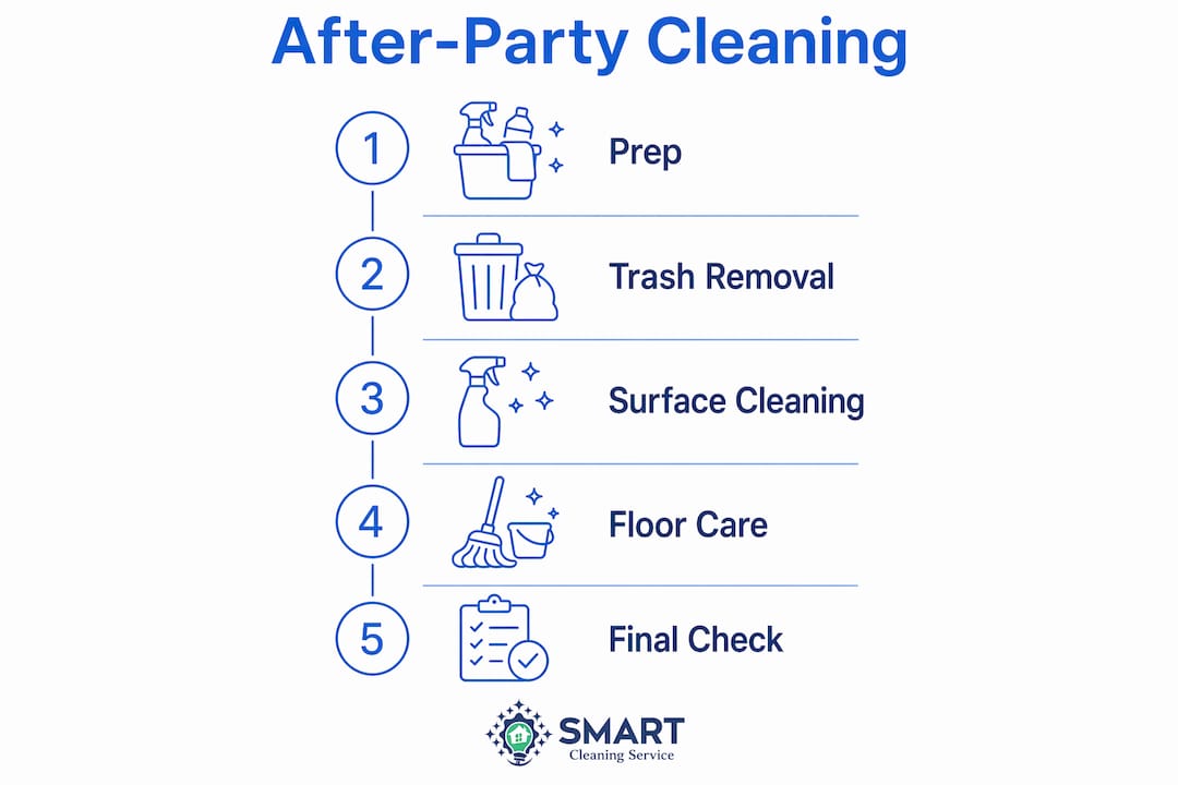 Infographic showing after-party cleaning steps