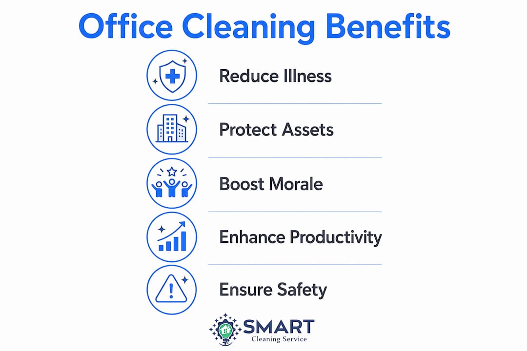 Infographic highlighting key office cleaning benefits