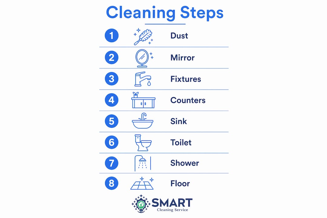 Step-by-step bathroom cleaning workflow infographic