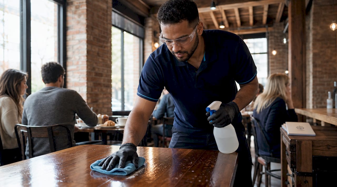 Cleaning professional sanitizing kitchen surface