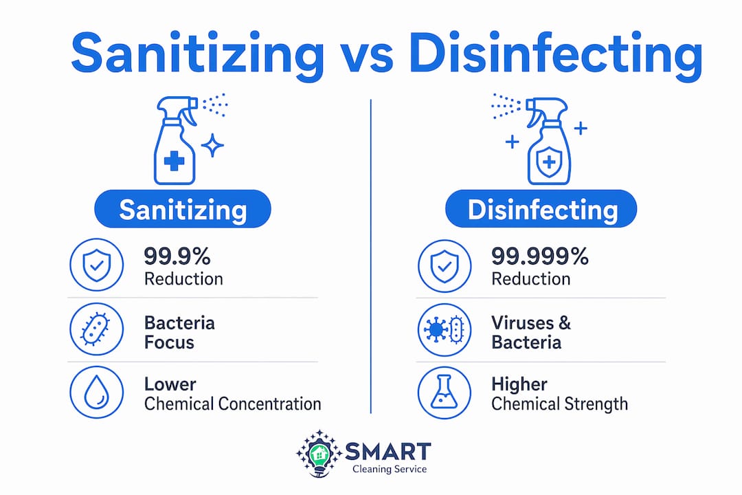 Infographic comparing sanitizing and disinfecting differences