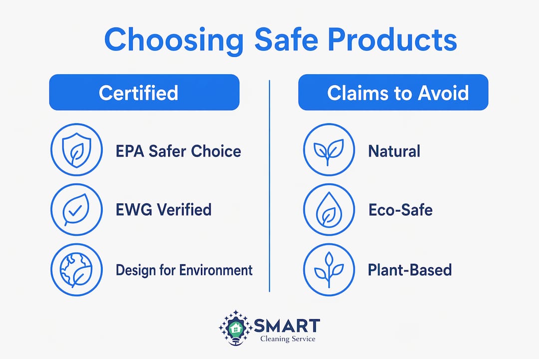 Infographic comparing safe certifications and misleading product claims