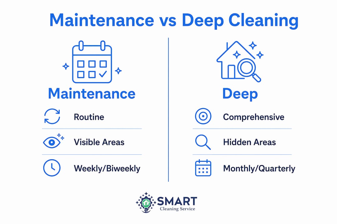 Infographic comparing maintenance cleaning and deep cleaning