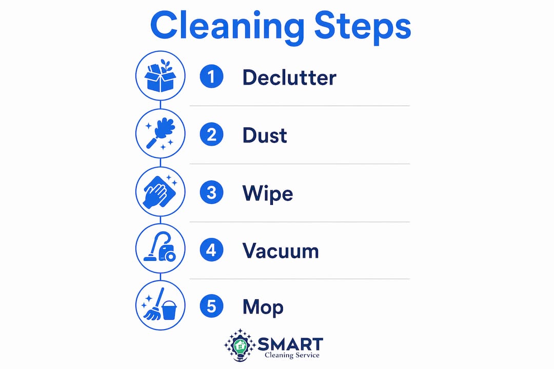 Infographic showing systematic cleaning process steps