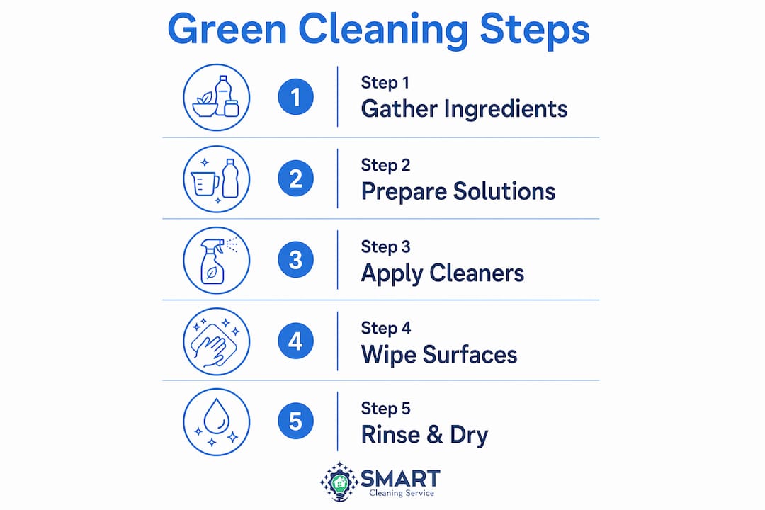 Infographic showing green cleaning step-by-step process