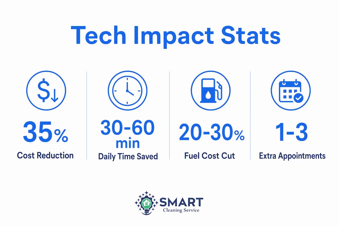 Infographic showing key statistics on technology benefits in cleaning