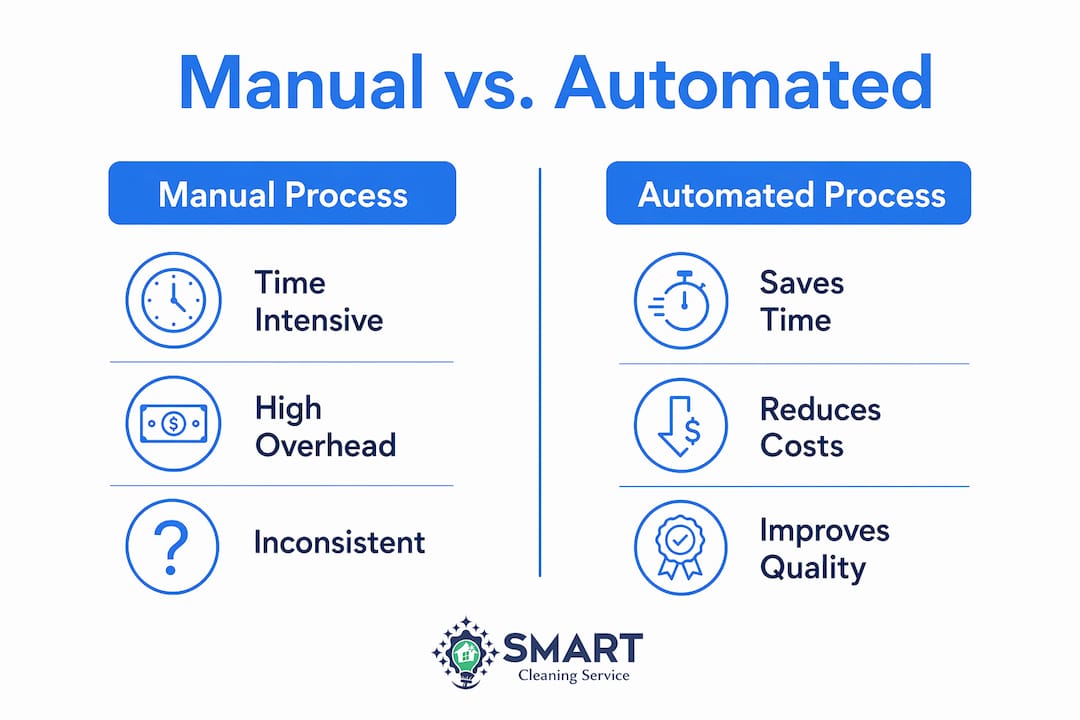 Infographic comparing manual and automated property cleaning