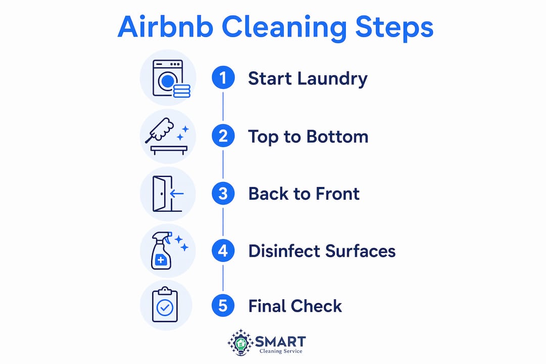 Infographic illustrating Airbnb cleaning workflow steps
