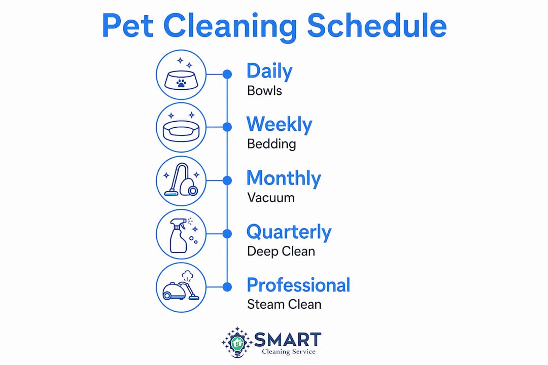 Infographic showing pet cleaning tasks and frequency