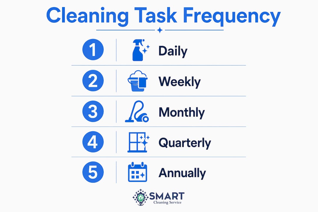 Infographic showing cleaning task frequency steps