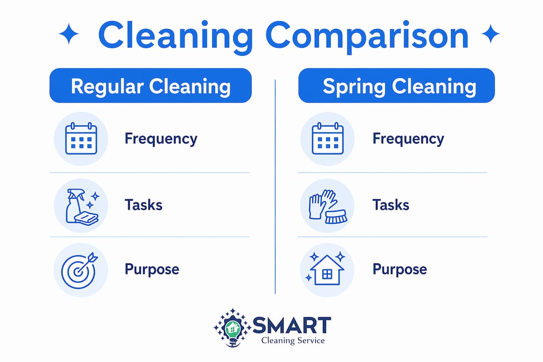 Infographic comparing regular cleaning and spring cleaning