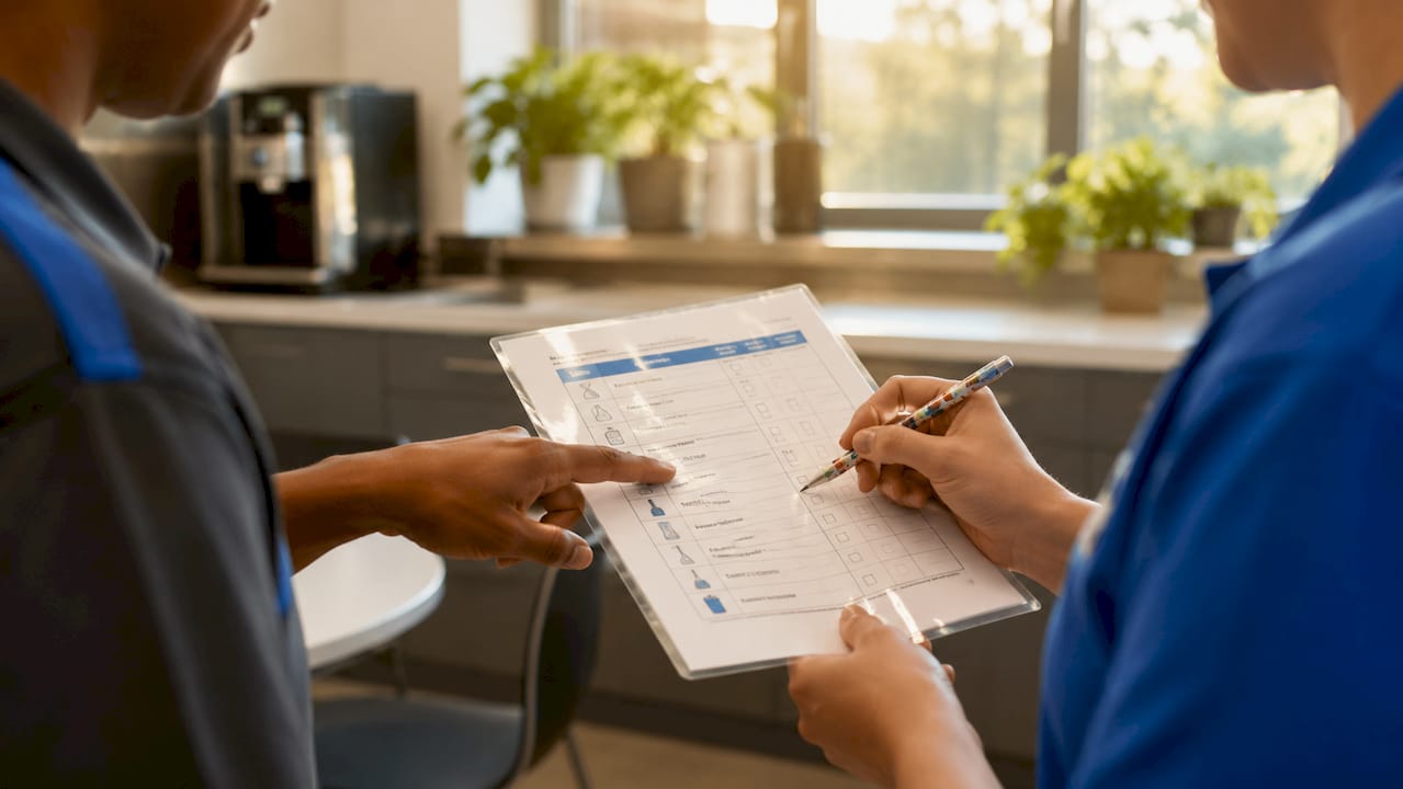 Hands checking cleaning standards checklist
