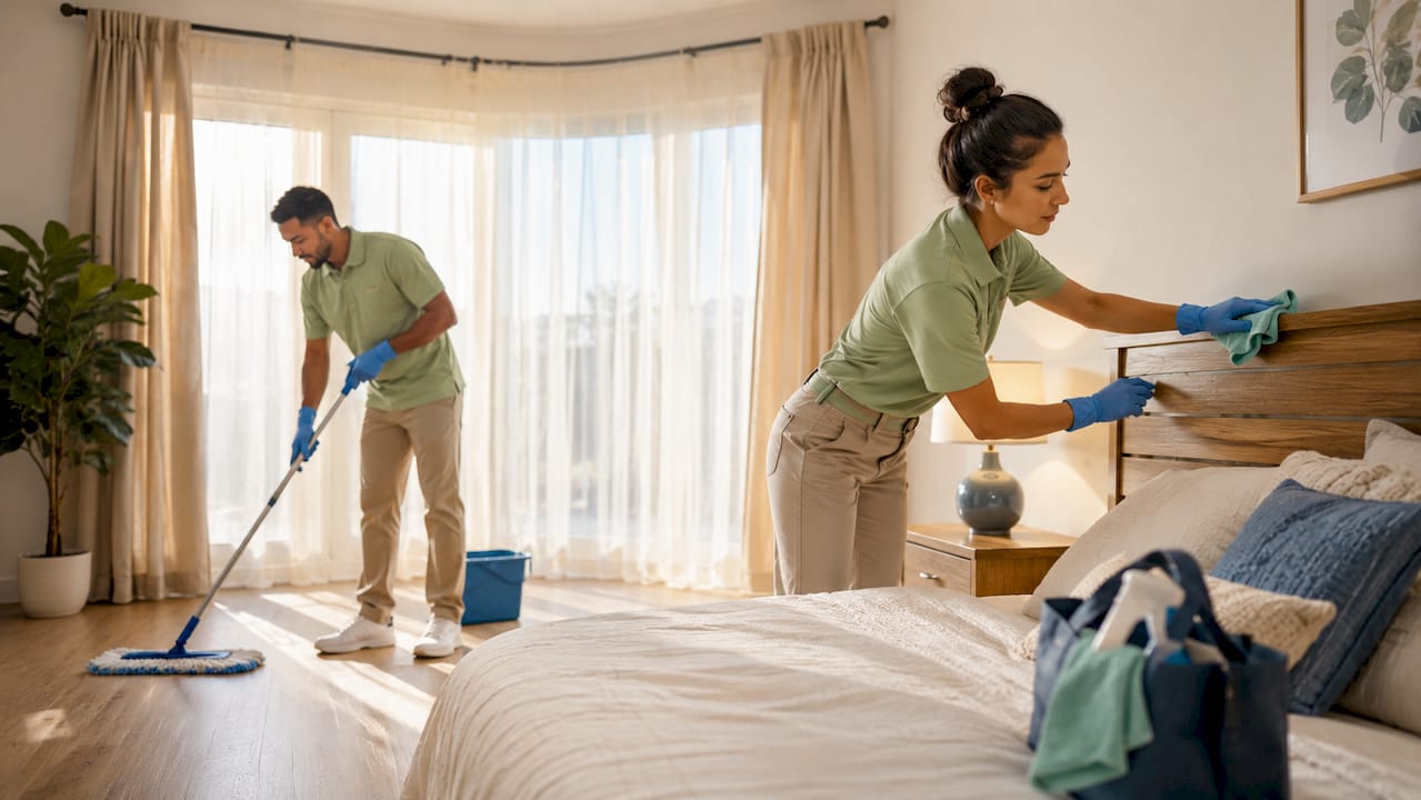 Cleaning professionals performing rental turnover cleaning