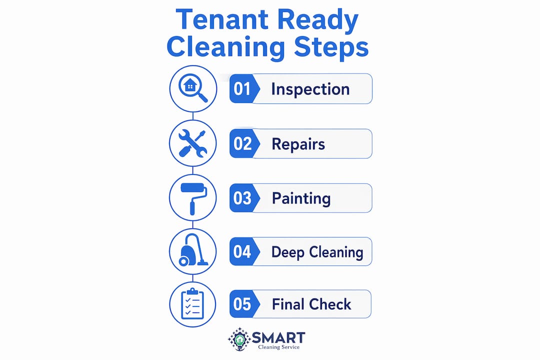 Infographic illustrating tenant ready cleaning process steps