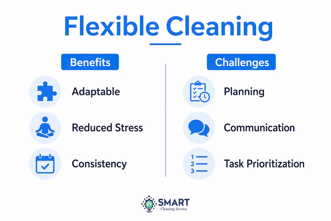Infographic showing benefits and challenges of flexible cleaning