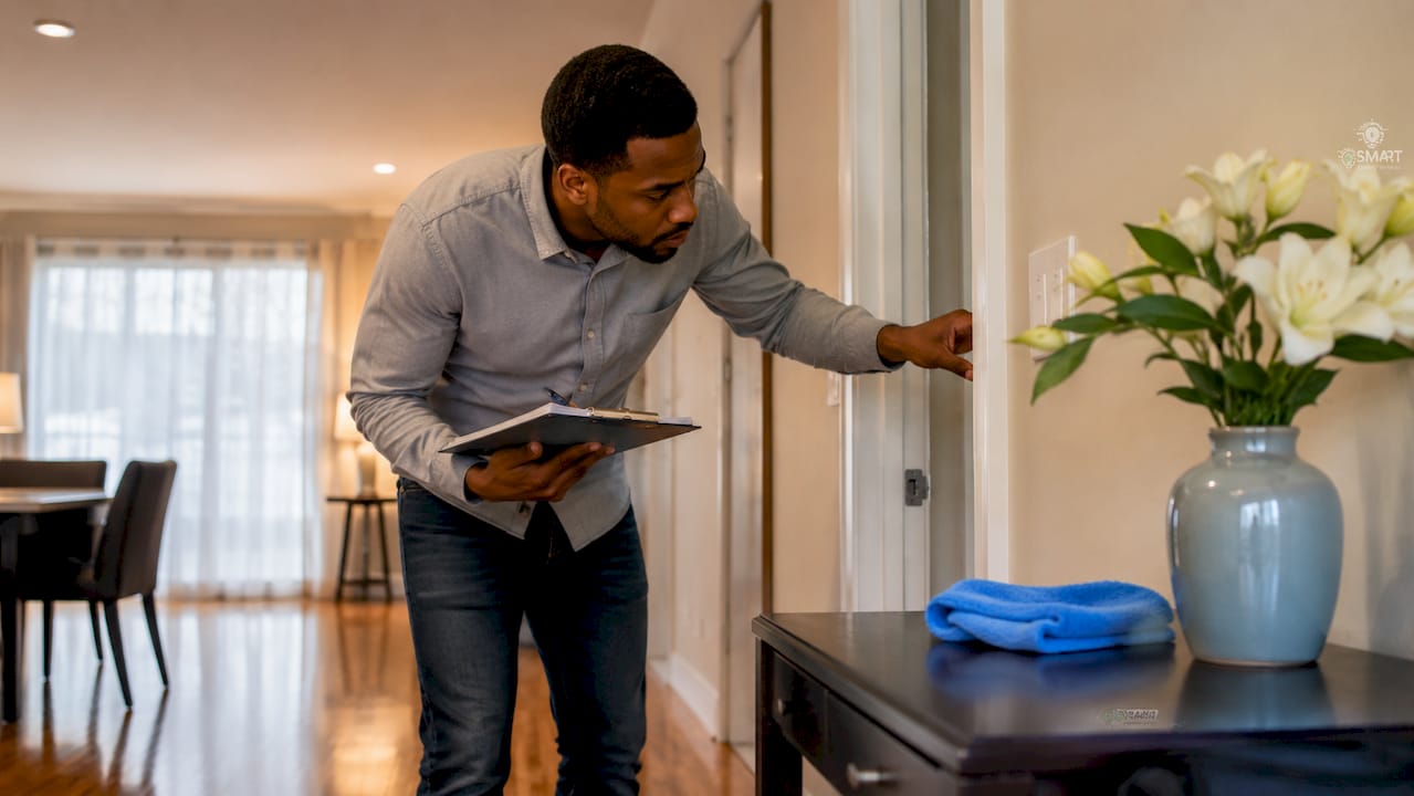 Property manager inspecting cleaned rental unit