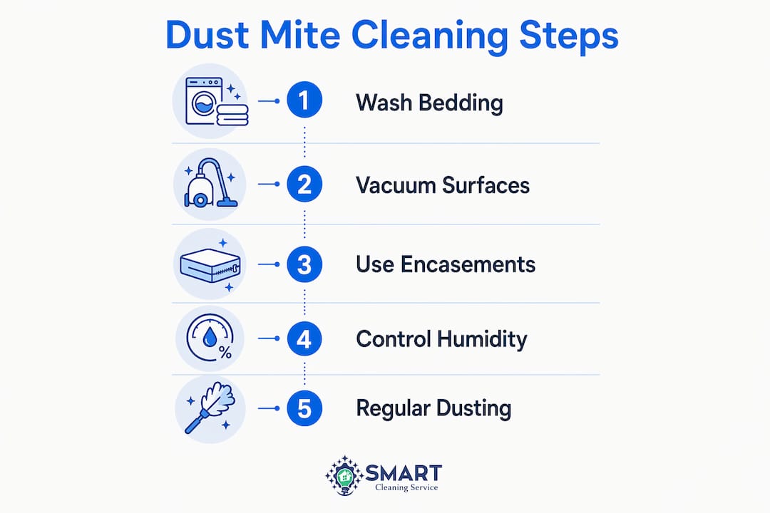 Infographic showing dust mite cleaning steps