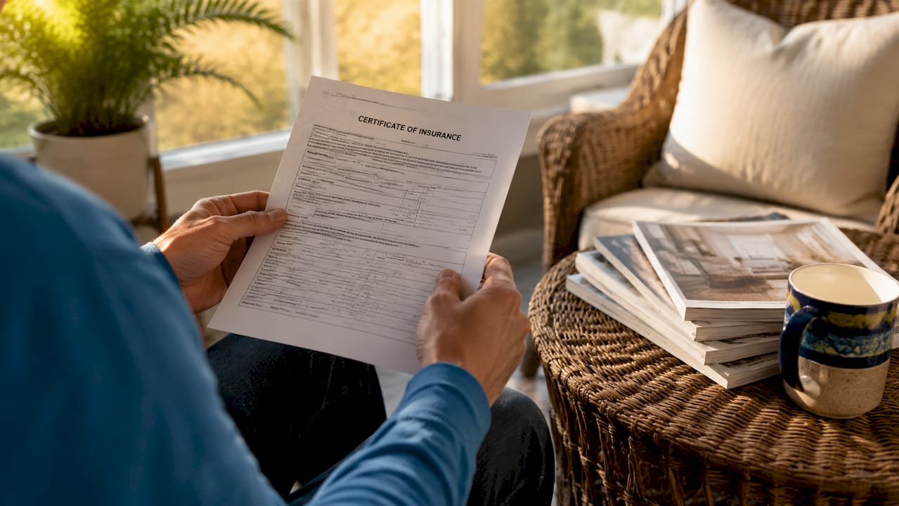 Hands holding cleaning insurance certificate