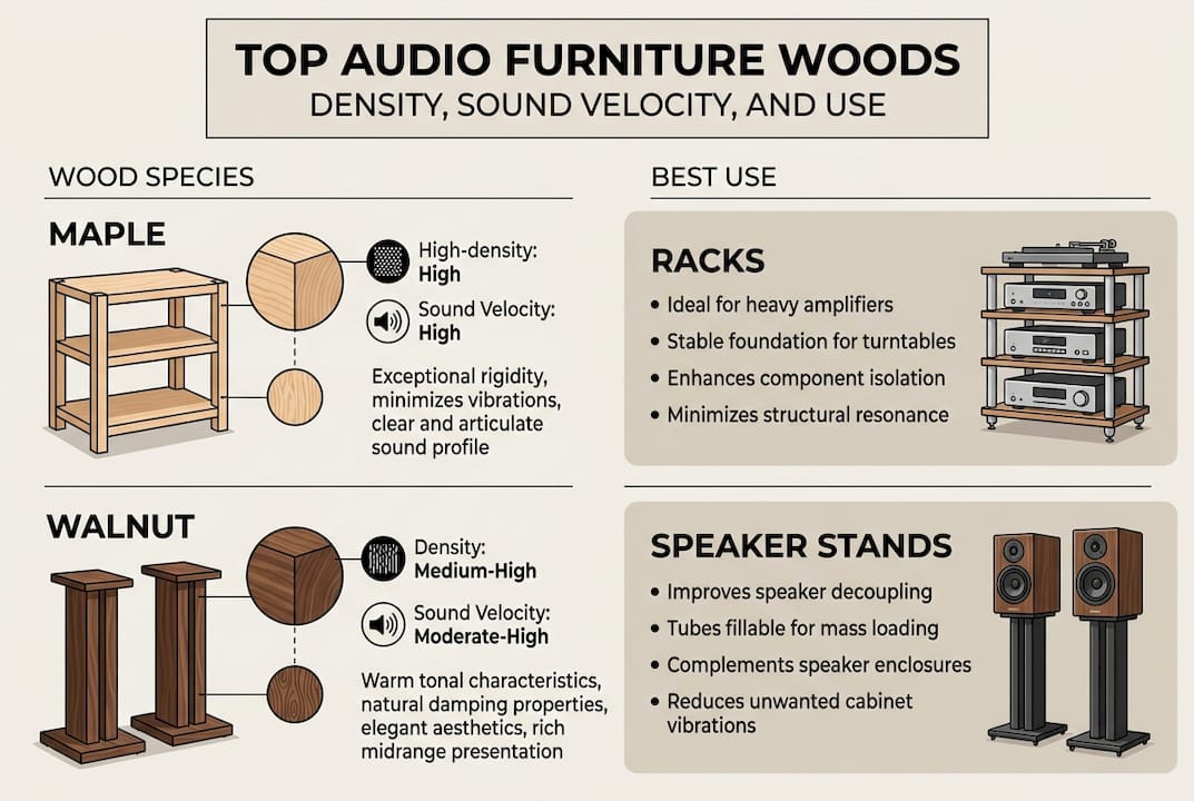 Infographic compares wood types for audio furniture