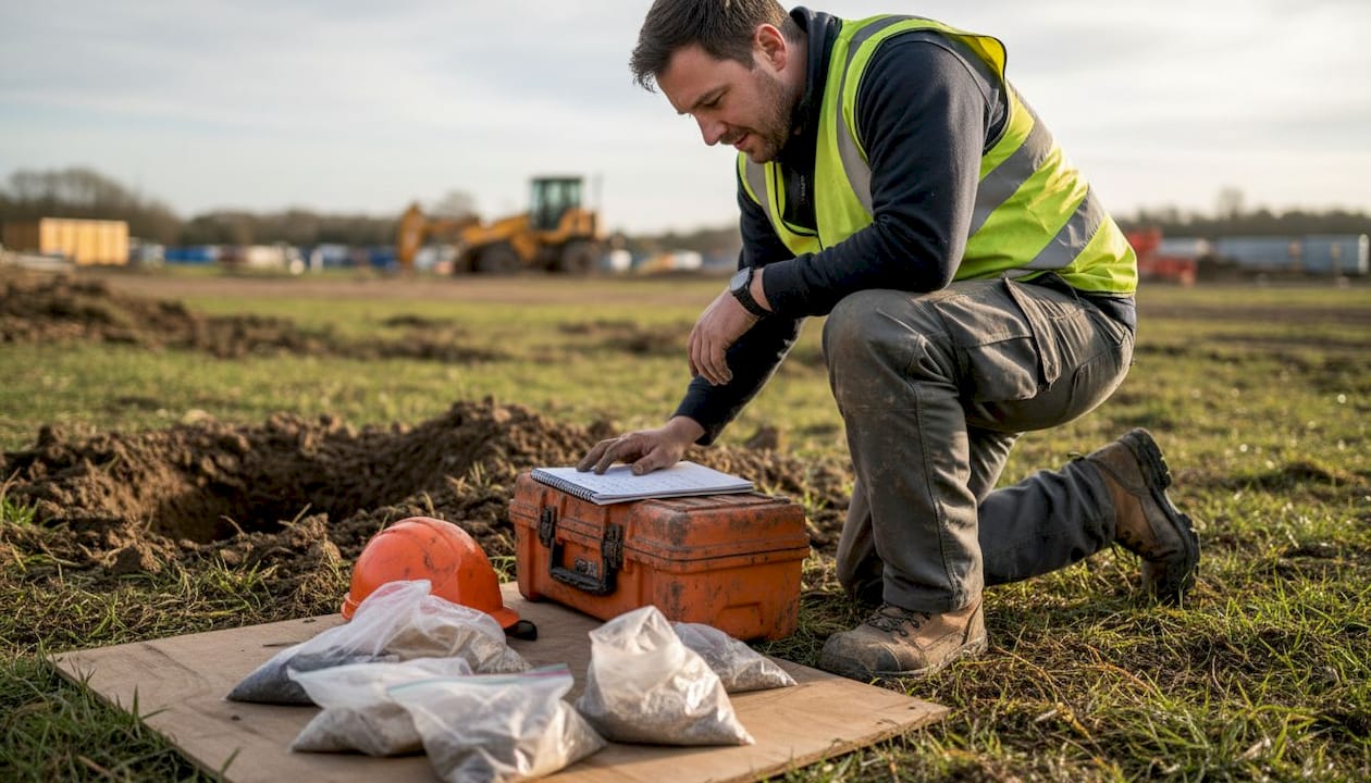 Engineer logs soil samples at UK build site
