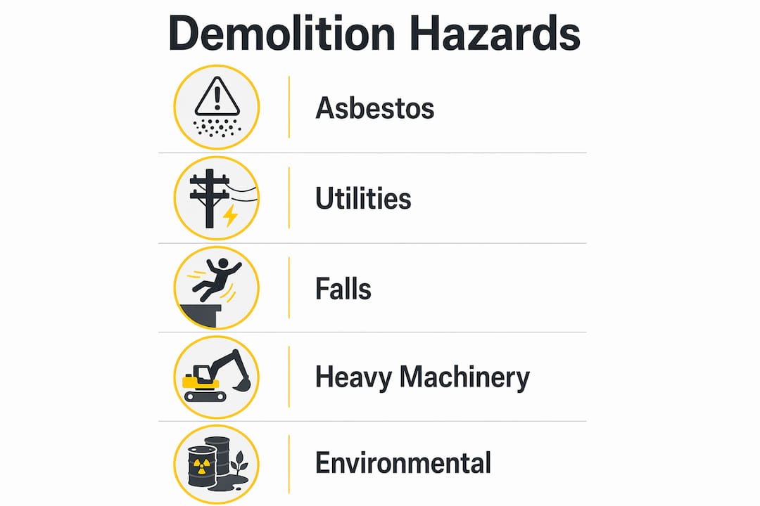 Infographic illustrating key demolition hazard categories