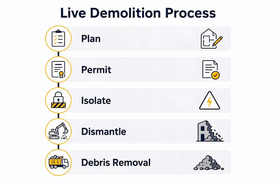 Step-by-step infographic of live demolition process