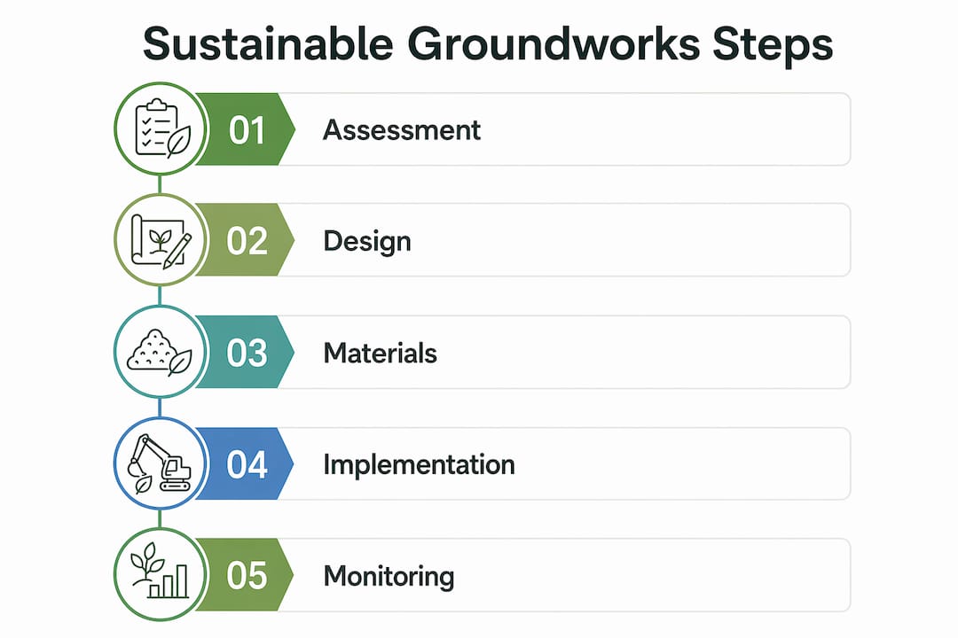 Infographic showing sustainable groundwork process in five steps