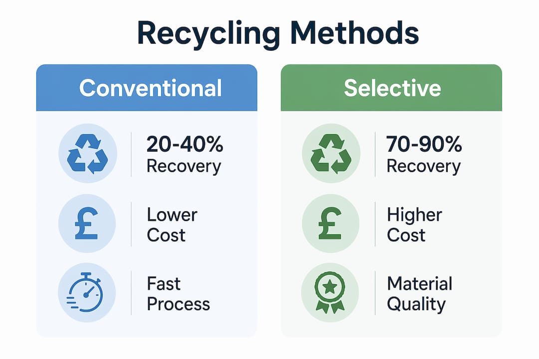 Infographic comparing conventional and selective demolition recycling methods