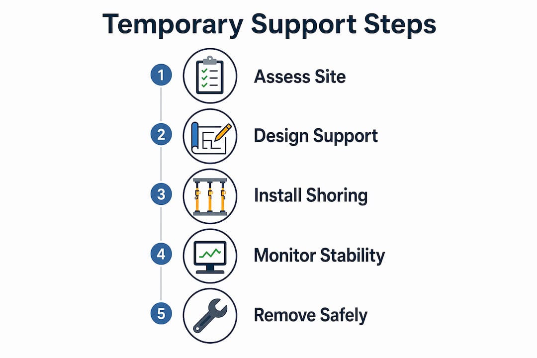 Infographic outlining key steps of temporary support in demolition