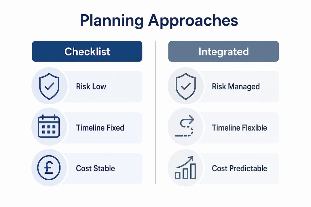 Infographic comparing checklist and integrated groundwork planning approaches