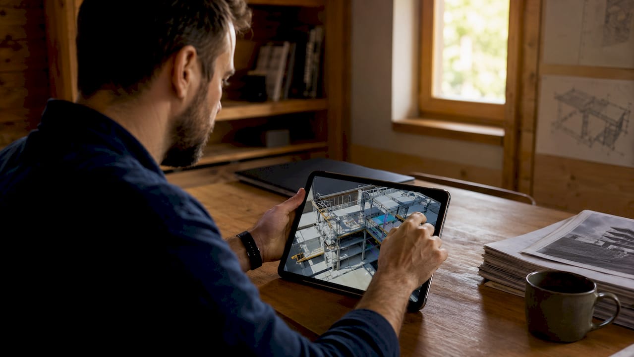 Engineer using tablet for BIM clash detection