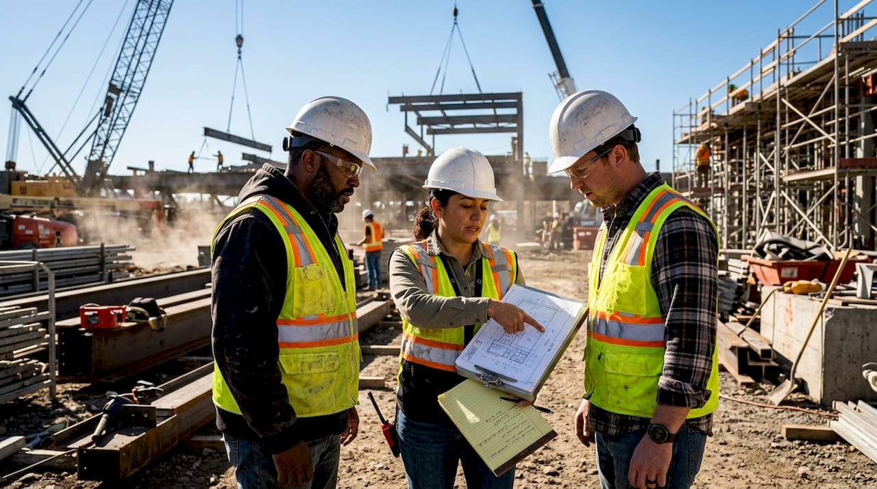 Team reviewing demolition site compliance documents
