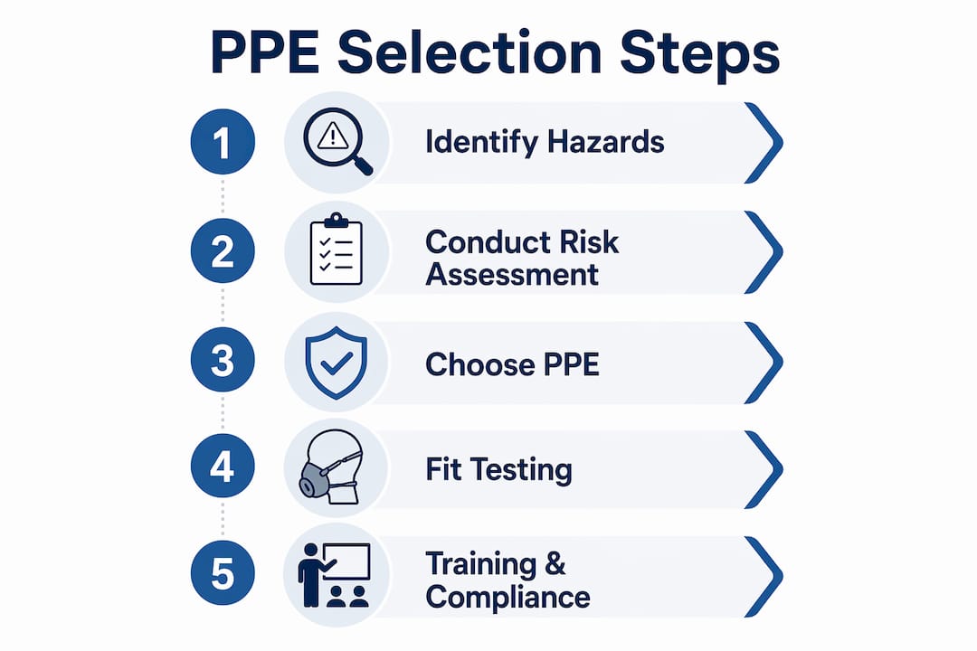 Infographic displaying PPE selection steps for demolition hazards