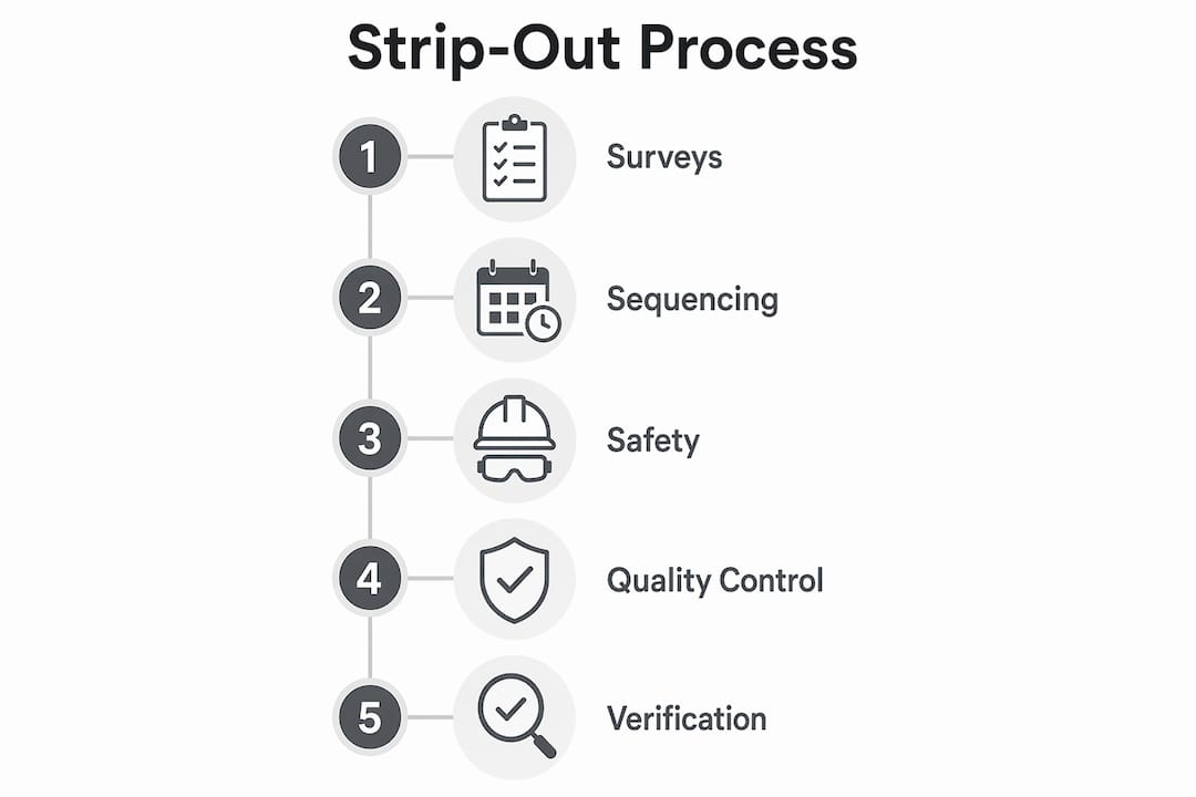Infographic showing strip-out project management steps