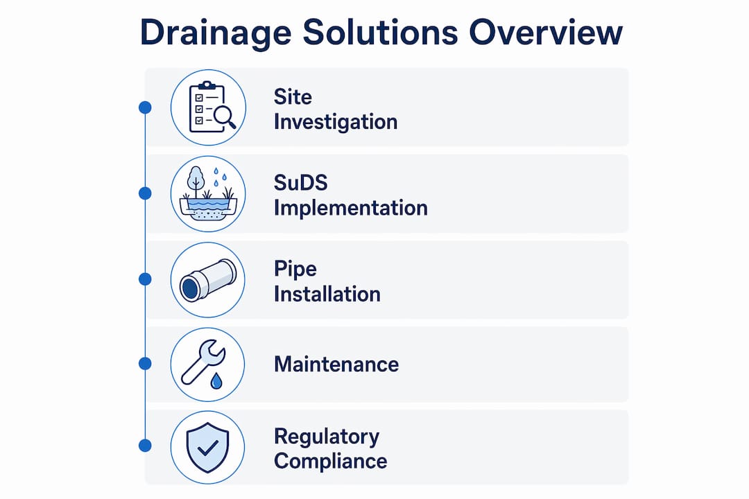 Infographic showing key drainage solutions steps