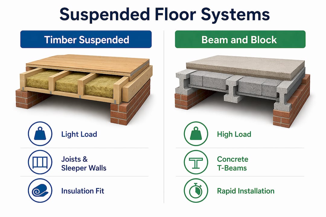 Infographic comparing timber and beam & block suspended floors