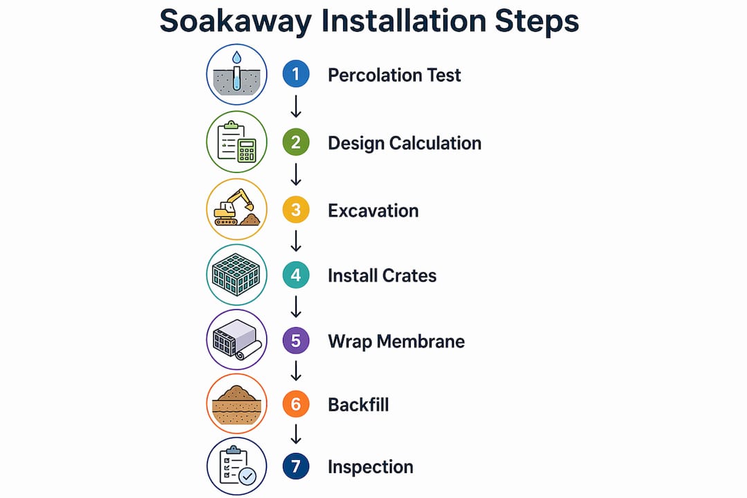 Infographic illustrating soakaway installation steps