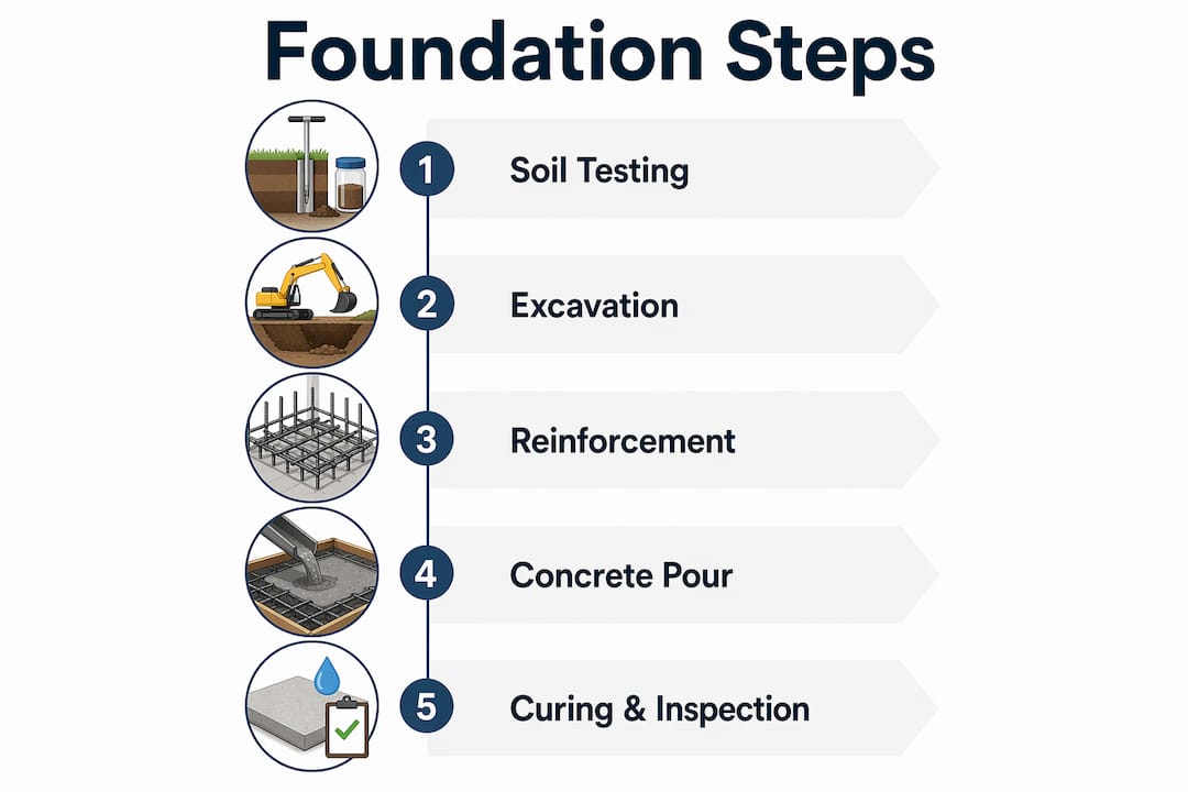 Step-by-step infographic of foundation building process