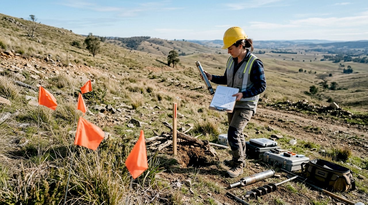 Engineer conducting soil sampling outdoors