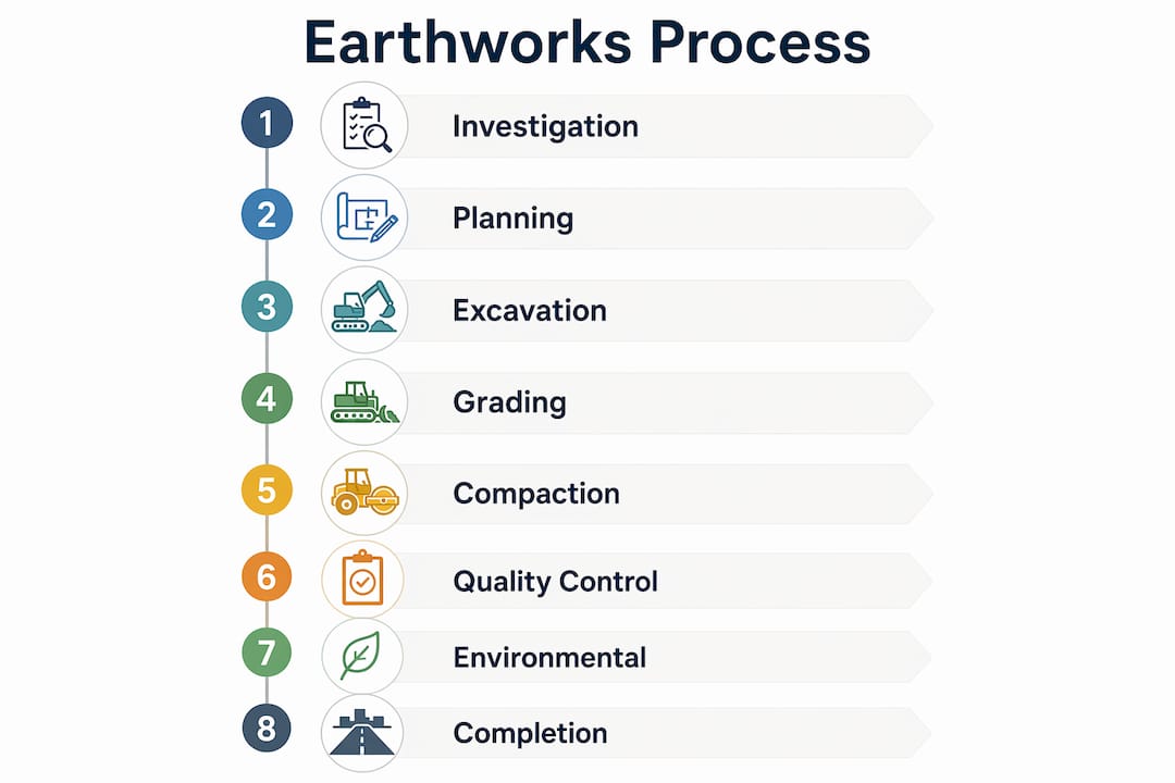 Infographic showing earthworks process steps