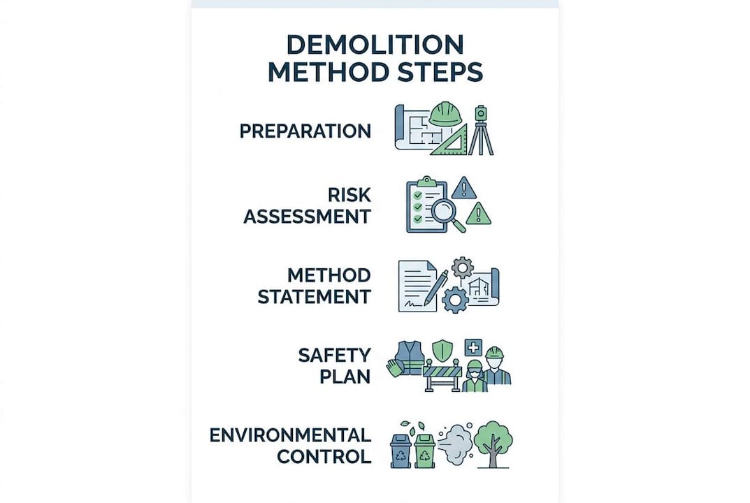 Infographic illustrating key steps in demolition method statement
