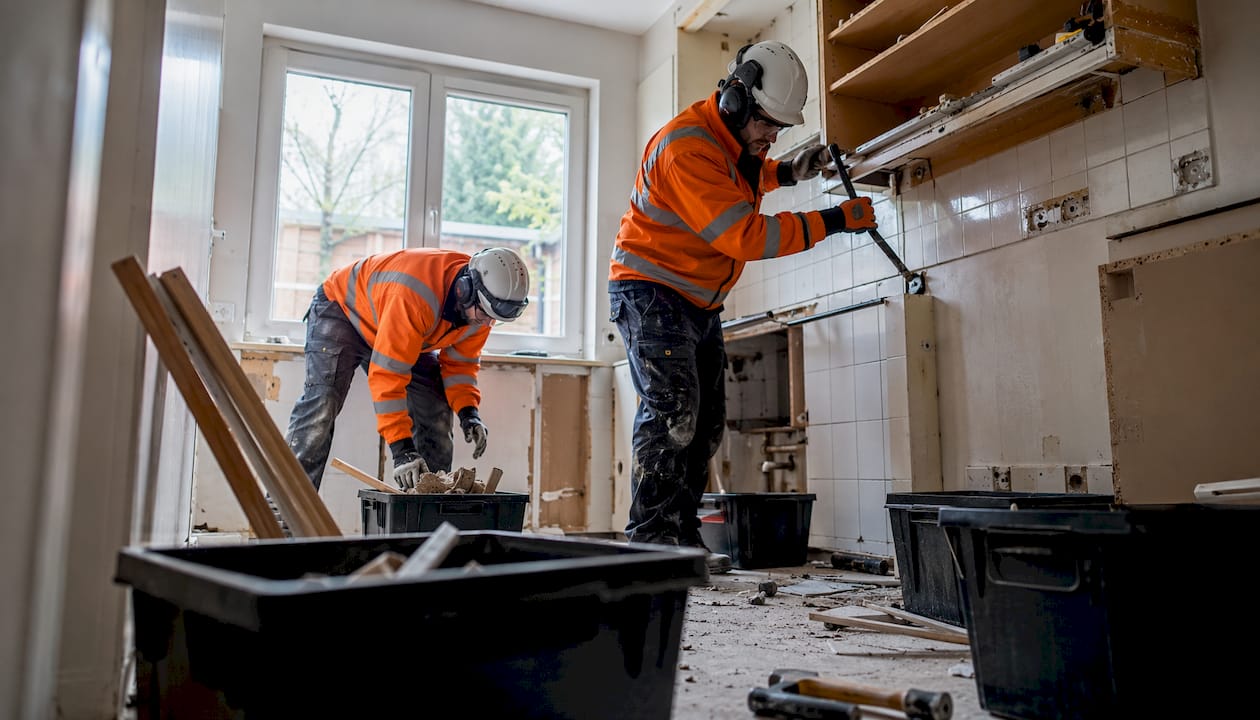 Workers performing sequential removal during strip out