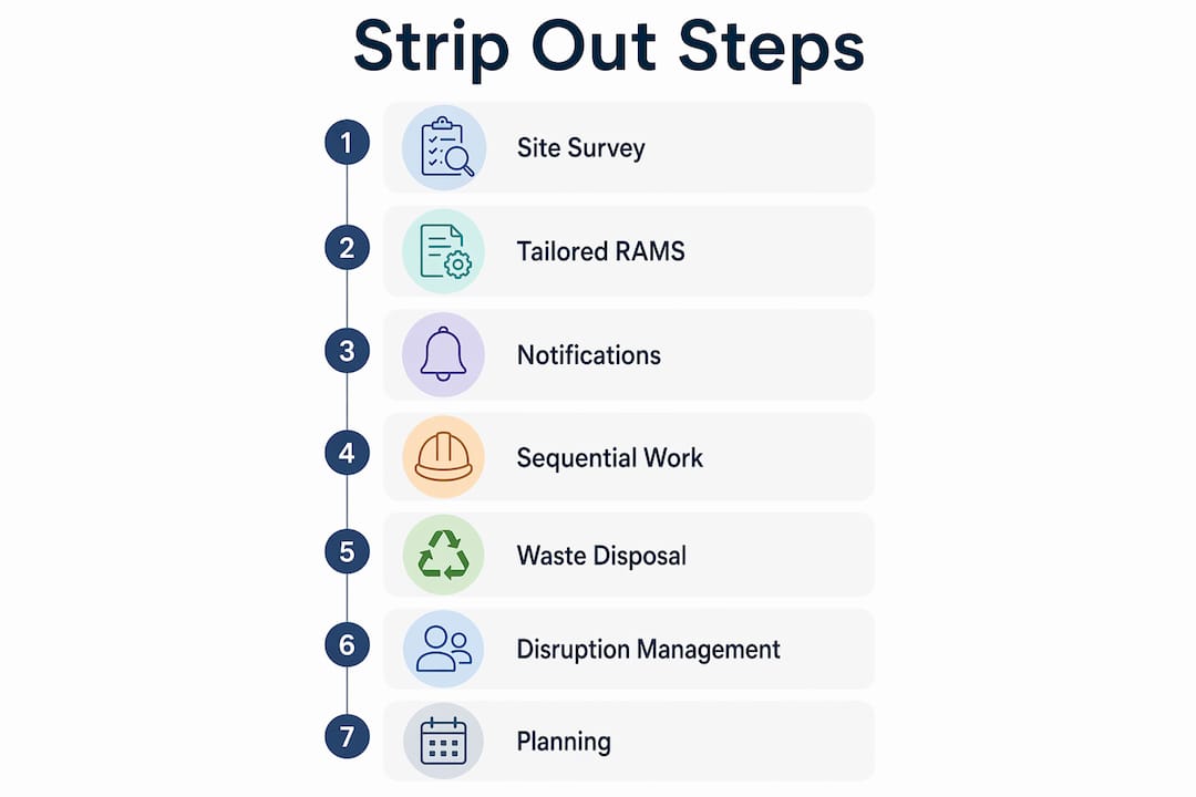 Infographic showing step-by-step strip out procedure