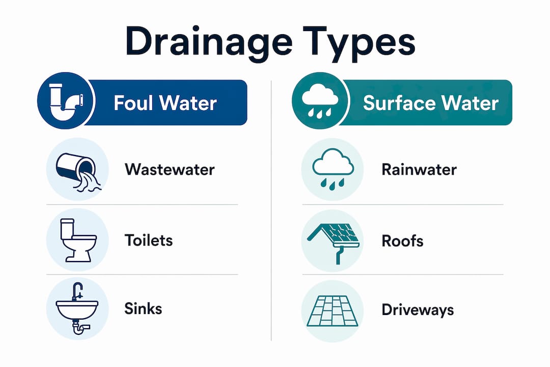Infographic comparing foul water and surface water drainage