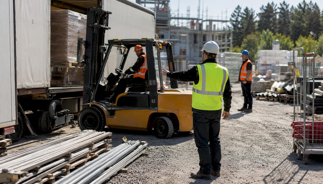 Loading bay with forklift and workers on site