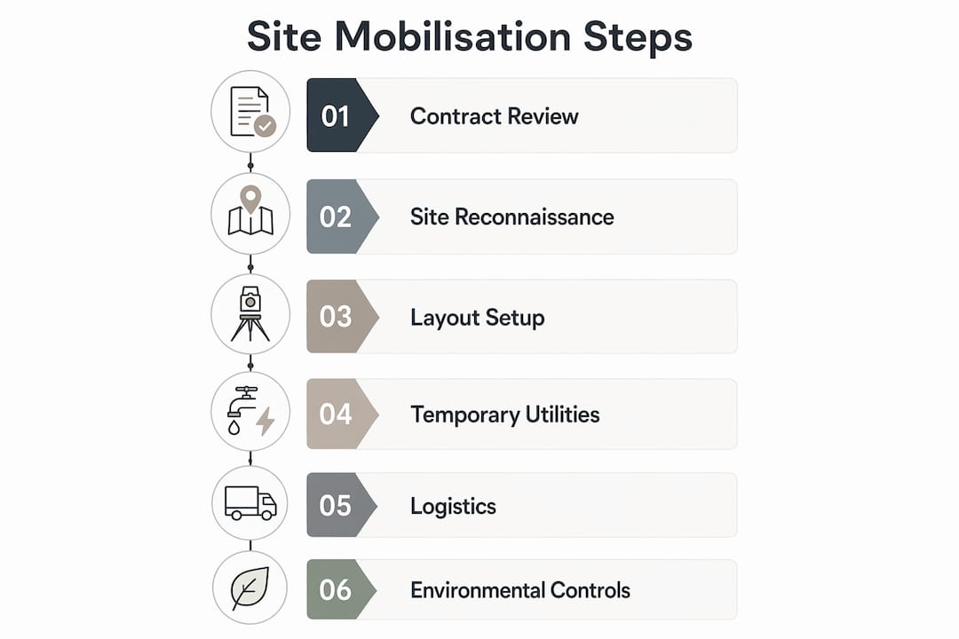 Infographic outlining site mobilisation step-by-step process