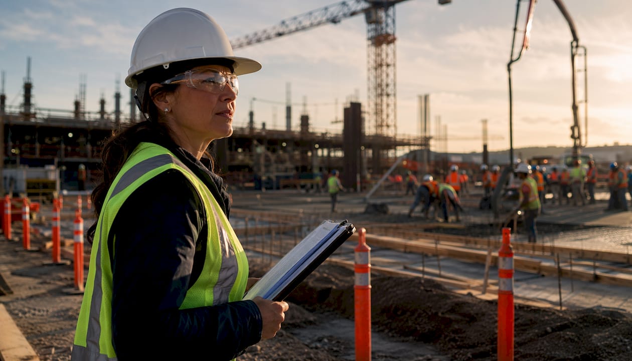 Compliance officer performing site inspection outdoors